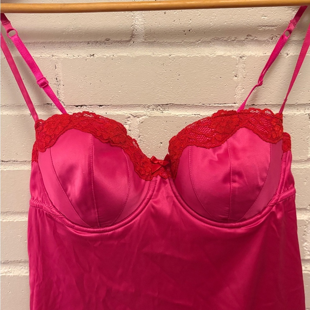 Pink Lace Satin Slip Lingerie Feminine Romantic Coquette Size M - Picture 3 of 3